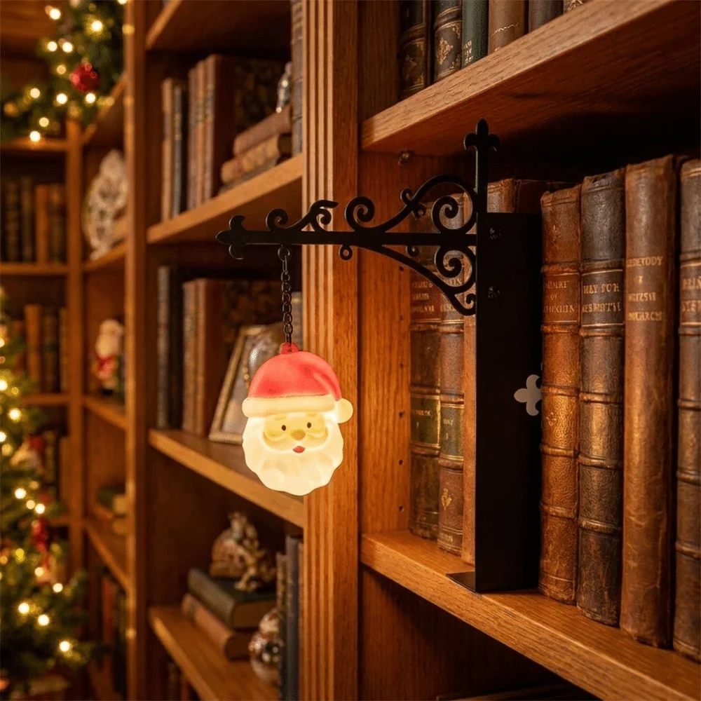 Retro Bookshelf Lantern Light Iron Art Cute Christmas Bookmark Light Cartoon Santa Claus Snowman Bookshelf Lamp Book Lovers