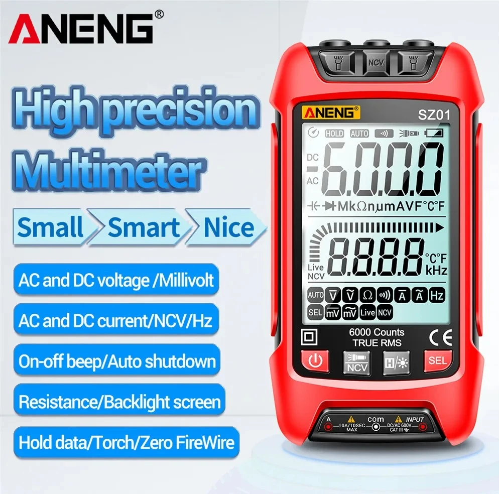 

Multimeter Digital Display Professional Tester ANENG SZ01 AC/DC Voltage Current Resistance Zero Fire Wire Electrician Detection