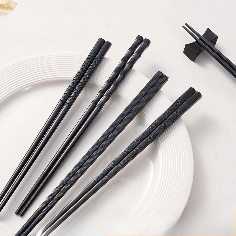 1 pair Chinese Chopsticks Bamboo Pattern Black Non-Slip Dishwasher Chopsticks Reusable Food Grade Kitchen Tableware Set
