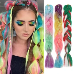 H&STAR Ombre Synthetic 24inch Glitter Jumbo Braids Extensions Sparkle Rainbow Colored Braiding Hair For Women  DIY Hairstyle