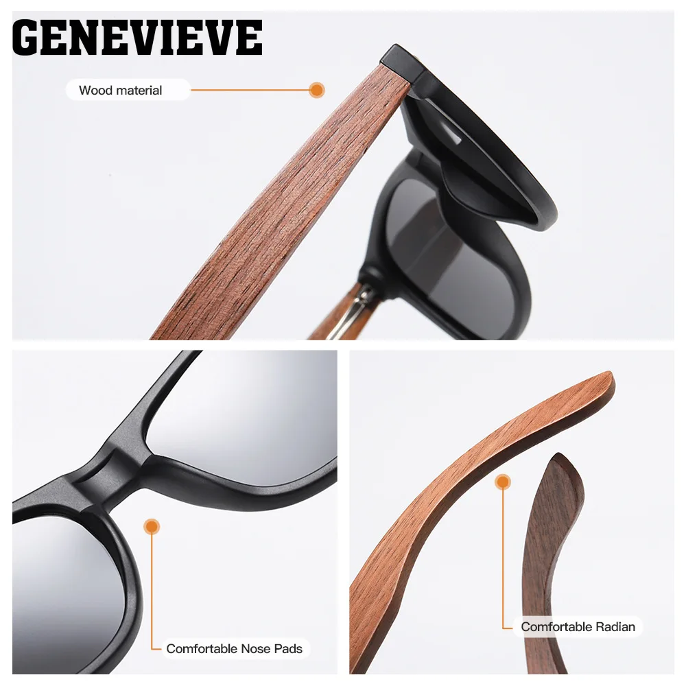 GENEVIEVE New wood Simple Design Fashion occhiali da sole occhiali da sole polarizzati in bambù occhiali fotocromatici da vista personalizzabili