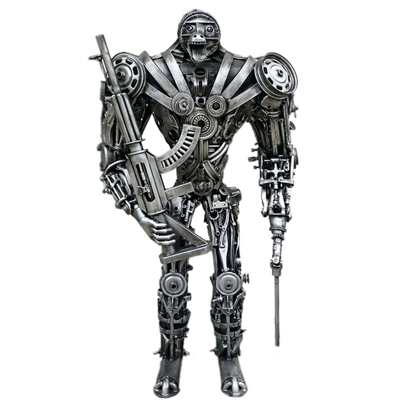 

Customized bar restaurant retro creative punk industrial style decorative metal wrought iron large robot floor ornament