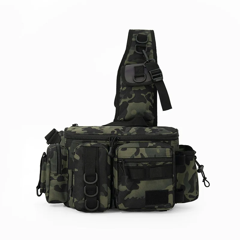 Multifunctional Crossbody Fishing Sling Bag Outdoor Tactical Waist Pack with Rod Holders, Spacious Water-Resistant