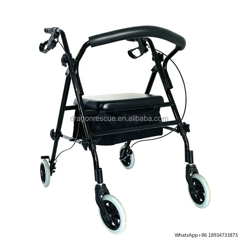 Health Care Supplies Walking Aids 4 Wheels Folding Training Equipment Walker Rollator with Seat for Adults