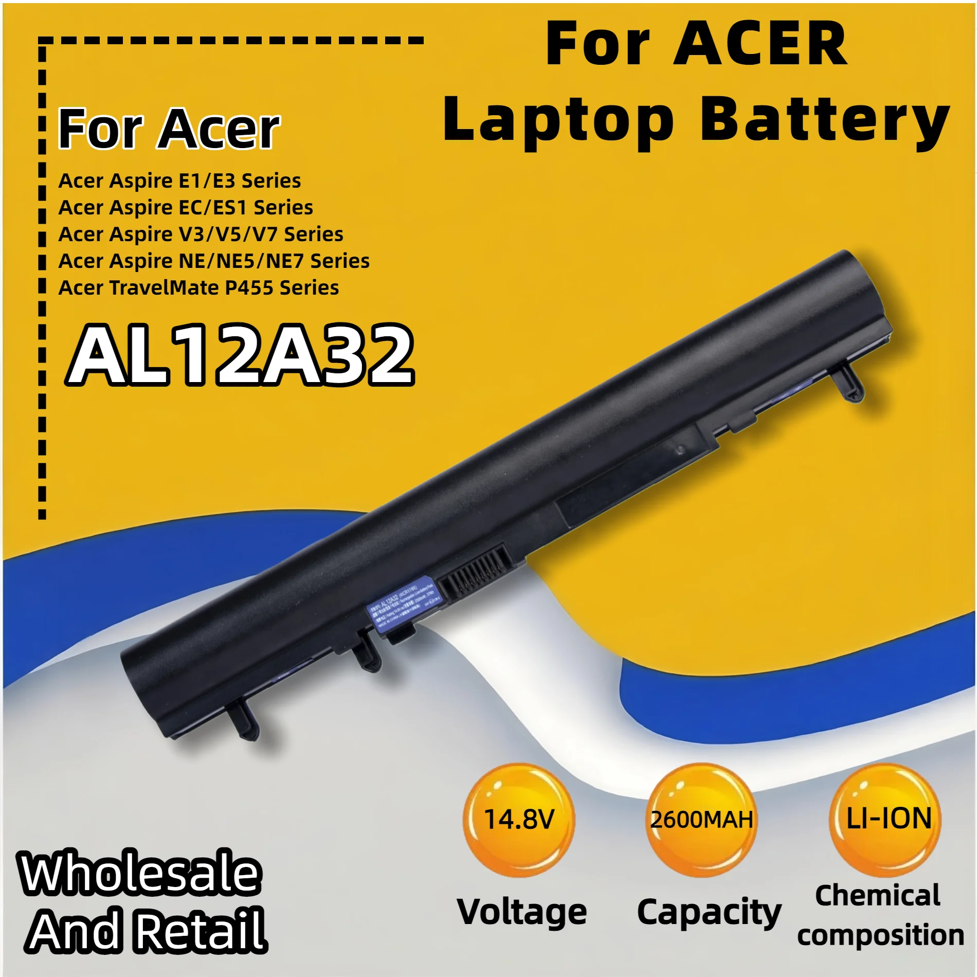 FRLESUI AL12A32 For Acer Aspire E1 Series (E1-410G, E1-430P, E1-470G,  E1-522, E1-530, E1-532, E1-570, E1-570G, E1-572, E1-572G)