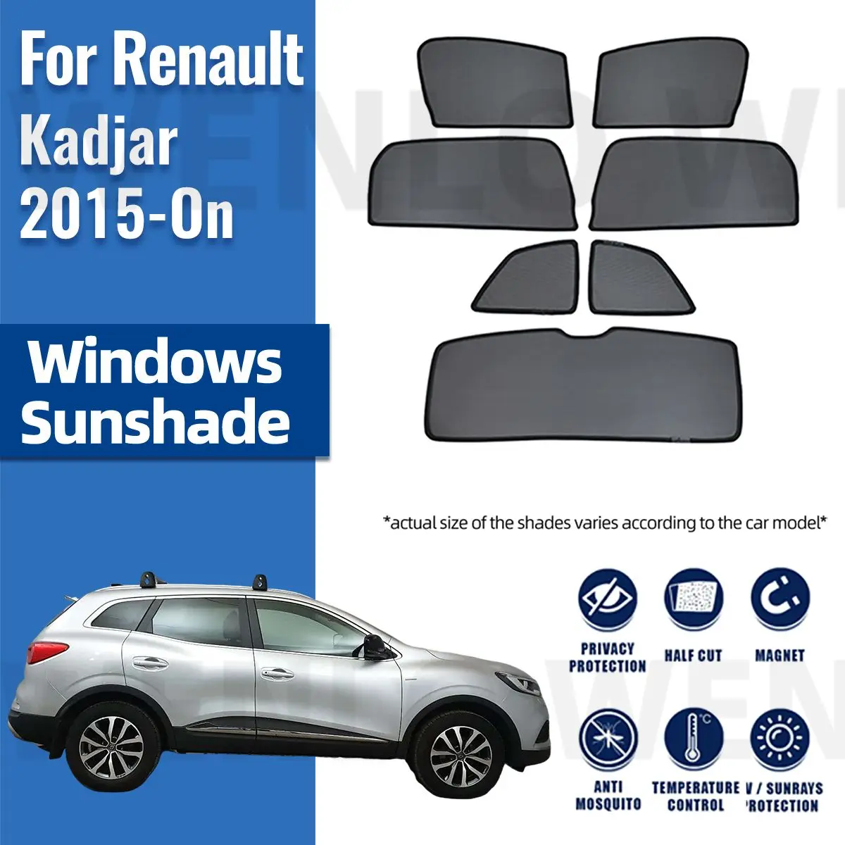 For Renault Kadjar 2015-2023 Front Windshield Frame Curtain Magnetic Car Sunshade Shield Rear Side Window Sun Shade Visor