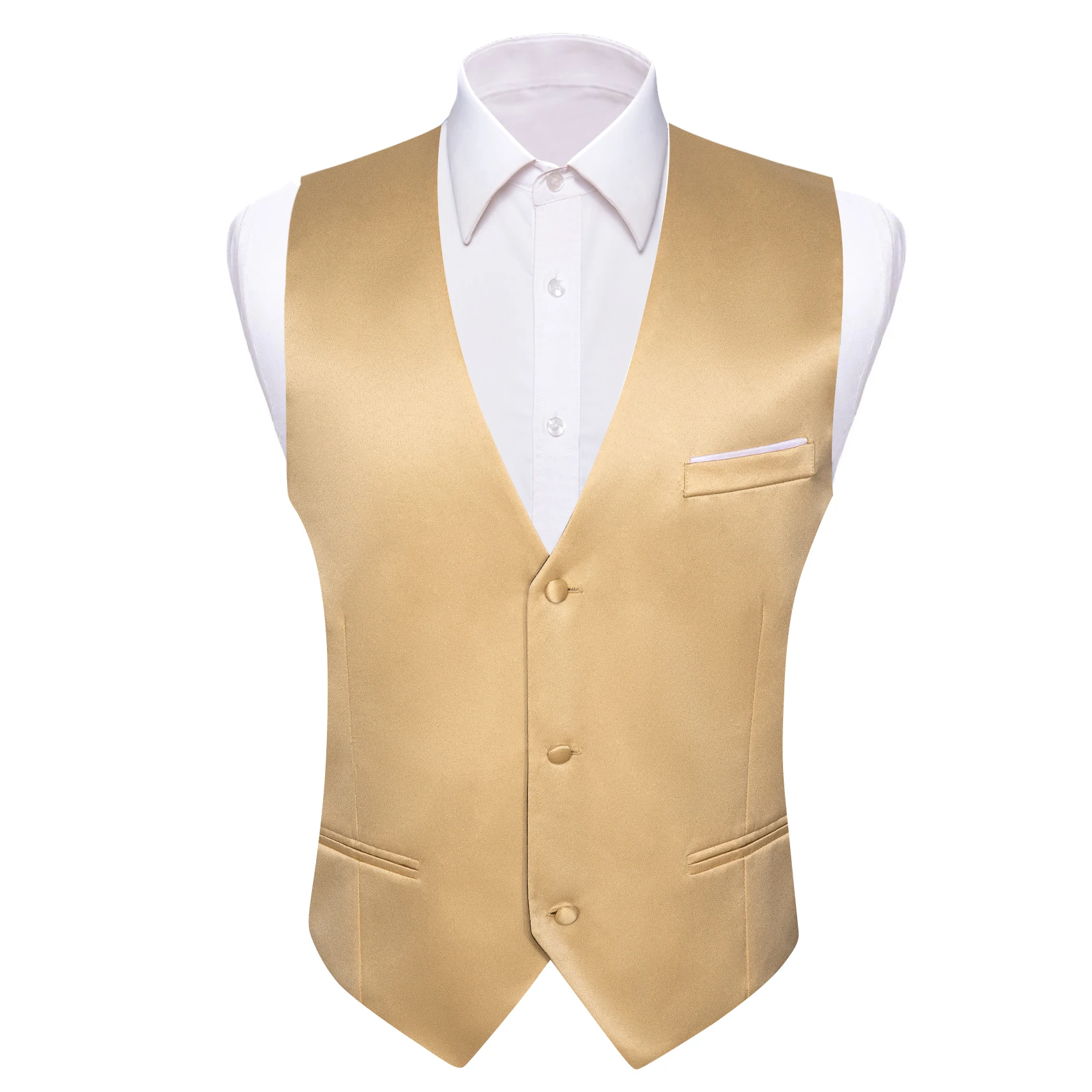 Luxury Silk Men\'s Vest Gold Waistcoat Tie Bowtie Pocket Square Set Sleeveless Jacket Formal Wedding Suit Barry Wang