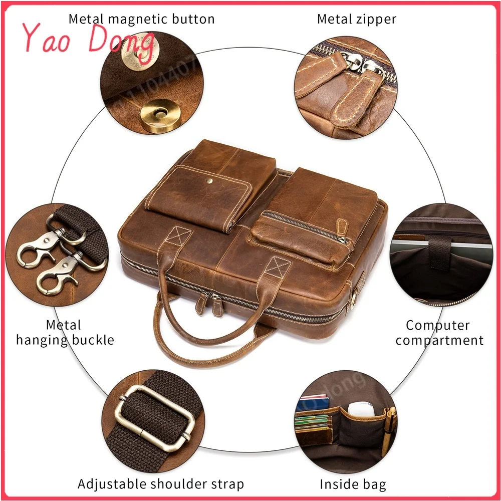 Yao Dong WESTAL Shoulder Bag Men Handbags Totes for Laptop 14 Zip Messenger Bag Man Leather Briefcases Bags Men Genuine Leather