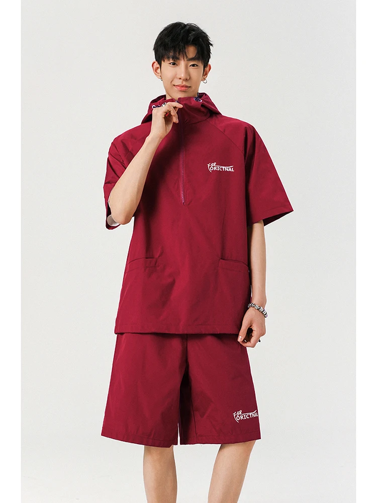 

Мужской спортивный костюм High Street: летний, быстросохнущий, модный, в стиле ретро, американский свободный крой, худи и шорты