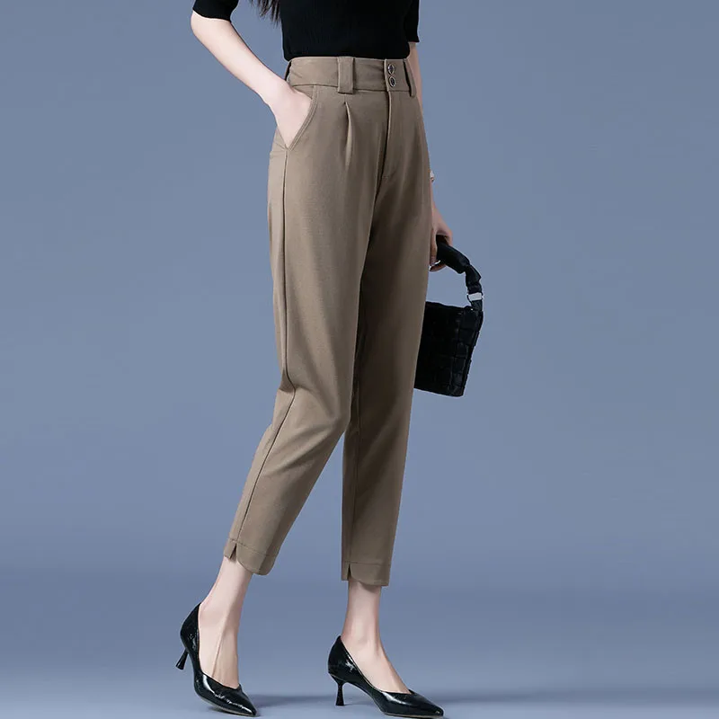 Straight Tube Pants for Women Loose Fitting in Spring 2024 Thin Professional Oversized High Waisted Slim Brown Casual Cropped