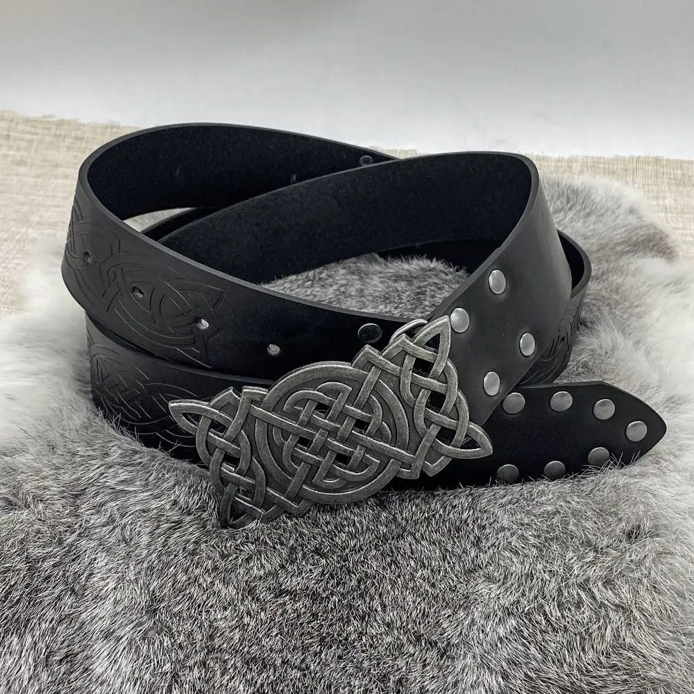 Novelty Embossed Viking Renaissance Buckle Belt Printing Knight Celtic Belt PU Leather Medieval Waistband Photo Pros