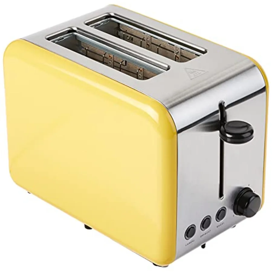 

Желтый тостер на 2 тоста для домашнего использования с прочным корпусом из нержавеющей стали и регулировкой степени поджаривания