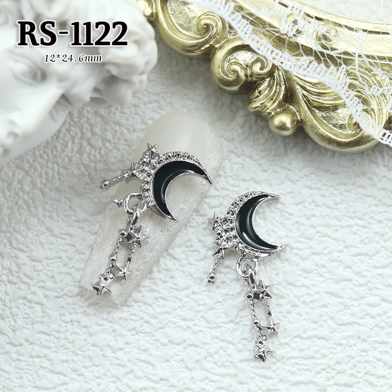 10PCS 3D Luxury Alloy Nail Moon Stars Charms Pendant Jewelry Parts Accessories Nail Art Decoration Supplies Manicure Decor Tool