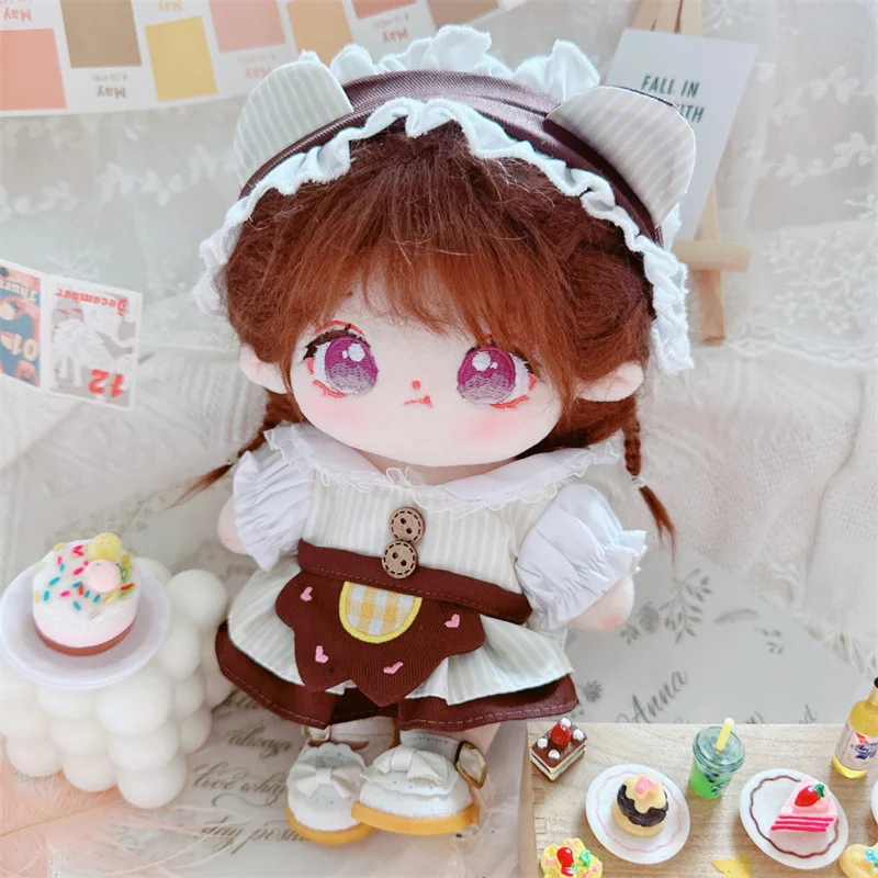 20cm Kawaii 3Pcs Coffee Bear Apron Dress Suit Plush Doll DIY Clothes Accessory Outfit Cute Soft Stuffed Fat Body Cotton Doll Toy