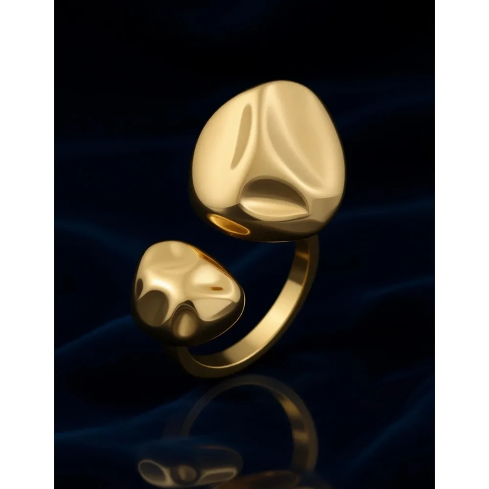 

Массивные позолоченные кольца с эффектом ковки и двойным узором «галька» для женщин, смелые геометрические органические модные украшения