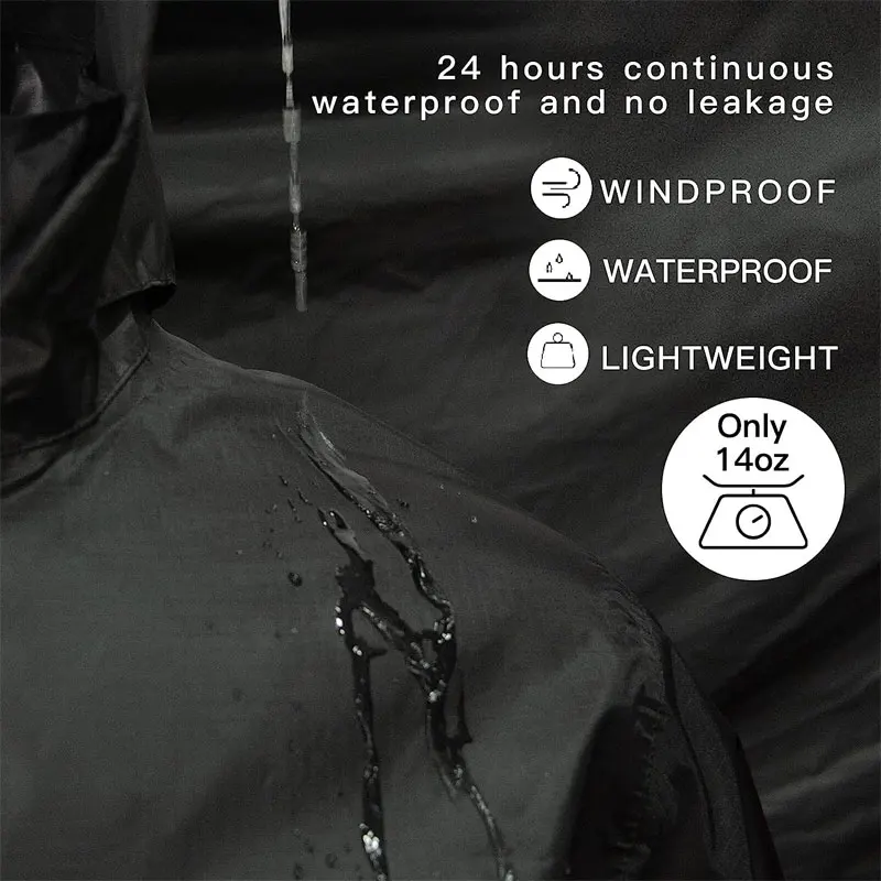 Black Raincoat with Reflective Strips Rainy Work Waterproof Rainwear Set Motorcycle Rain Coat Fishing Rain Suit Cloak for Men