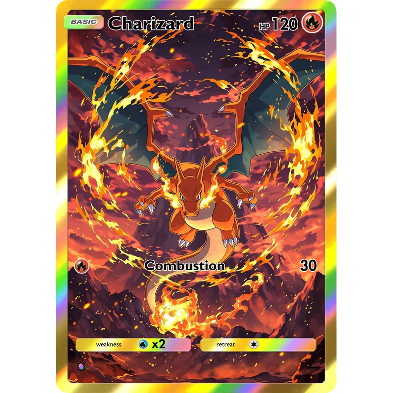 5-teiliges Charizard Sammelkarten-Set Vollfarbige Holografische Feuerdrachen-Sammelkarten für Kinder und Fans Geschenk – Detail 2