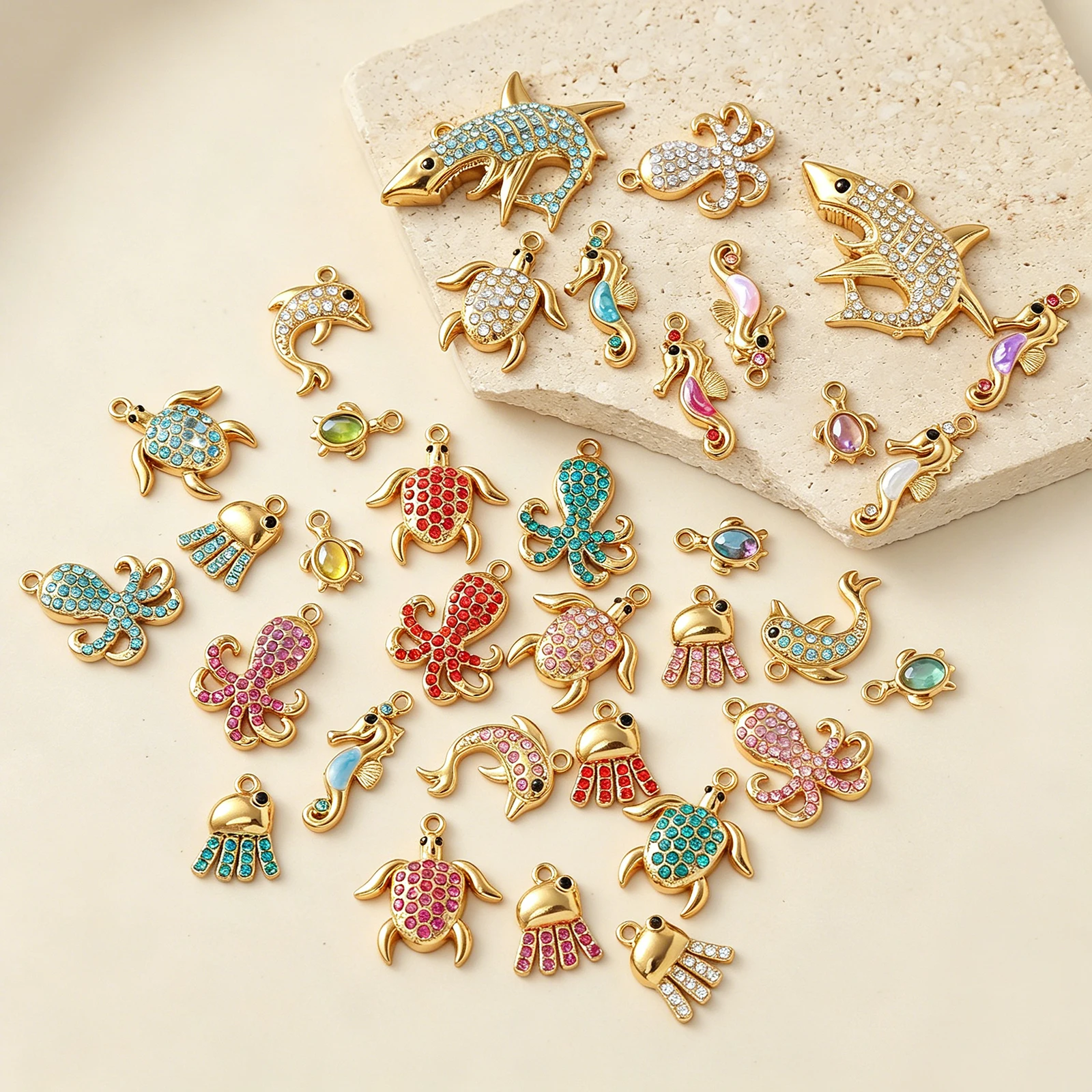 MHS.SUN 5pcs Colorful Octopus/Seahorse/Sea Turtle Charms Stainless Steel Pendant for DIY Necklaces Ocean Animals Jewelry