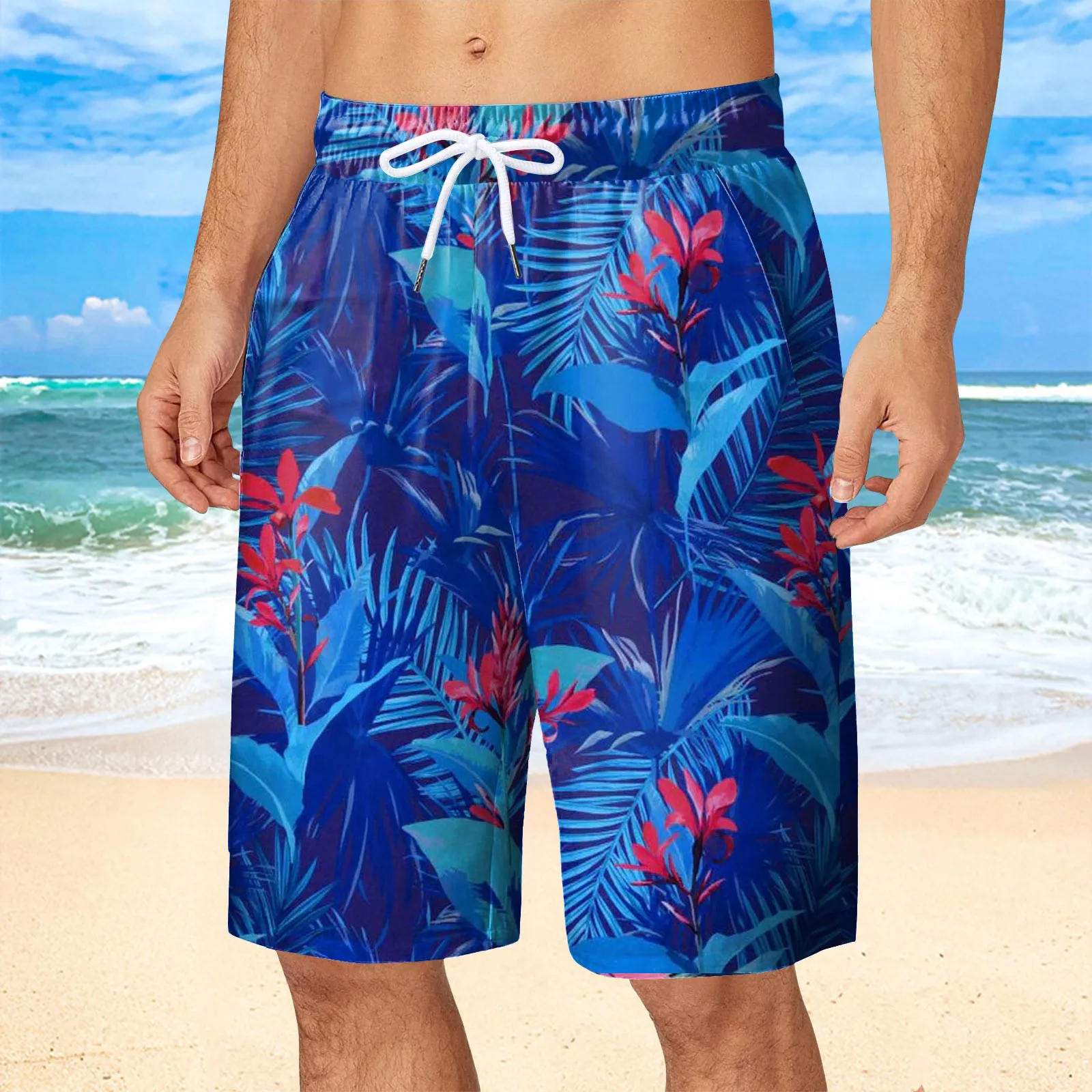 

Men's Hawaii Flower Beach Shorts 3D Printed Summer Vacation Swim Trunks Quick Dry Board Shorts Elastic Waist Casual Swimwear