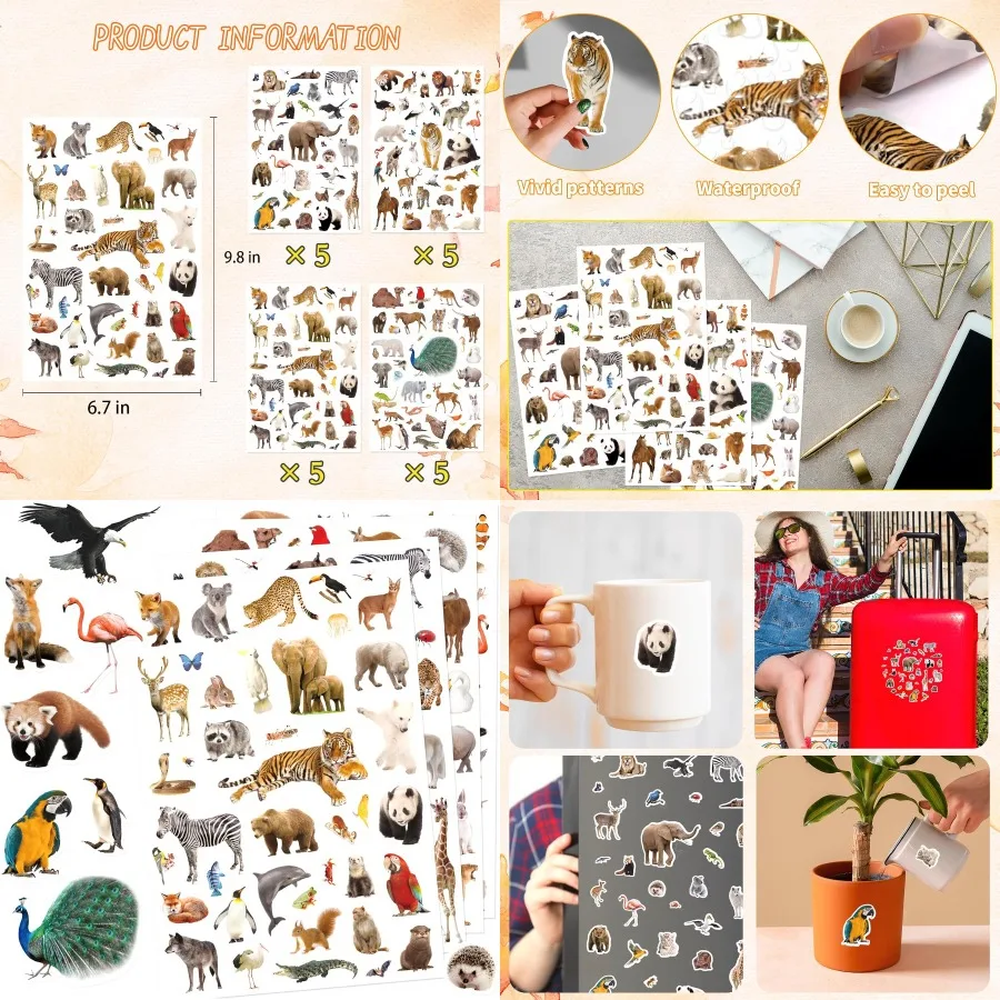 

750 Count Wild Animals Stickers for Safari Jungle Animal Woodland Wildlife Zoo Creatures - Perfect for Scrapbook Decor Calendar