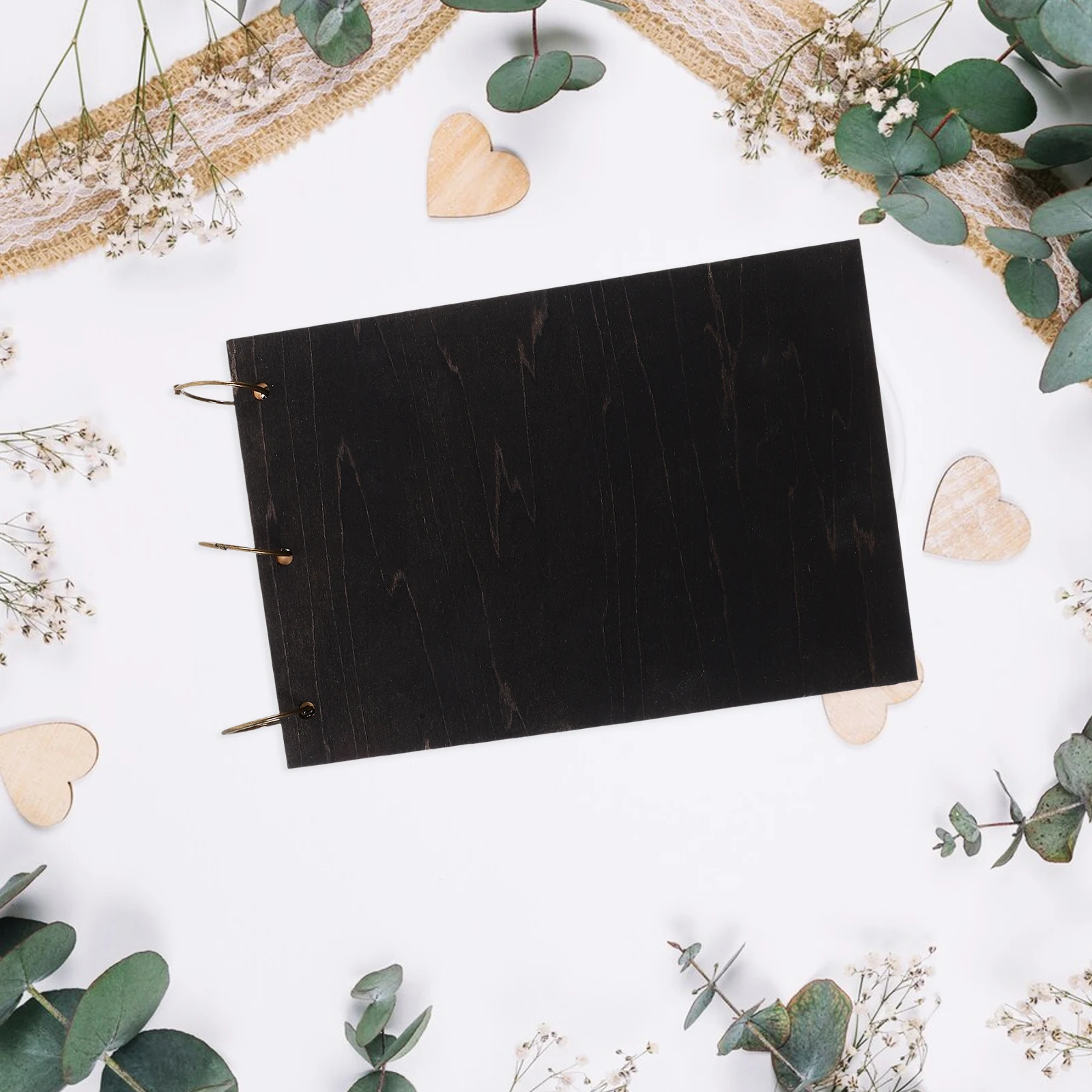 

Timeless Vintage Scrapbook Style Guest Book Crafted from Wood and Paper Materials DIY Engravable Cover for Unique Wedding