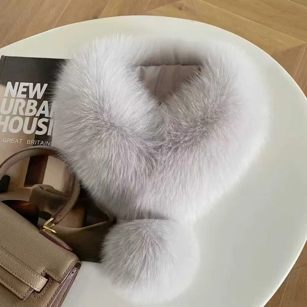 Fashion Faux Fur Scarf Thickened Faux Fox Fur Fur Collar Trim Loop Shape Thermal Neck Stole Autumn Winter