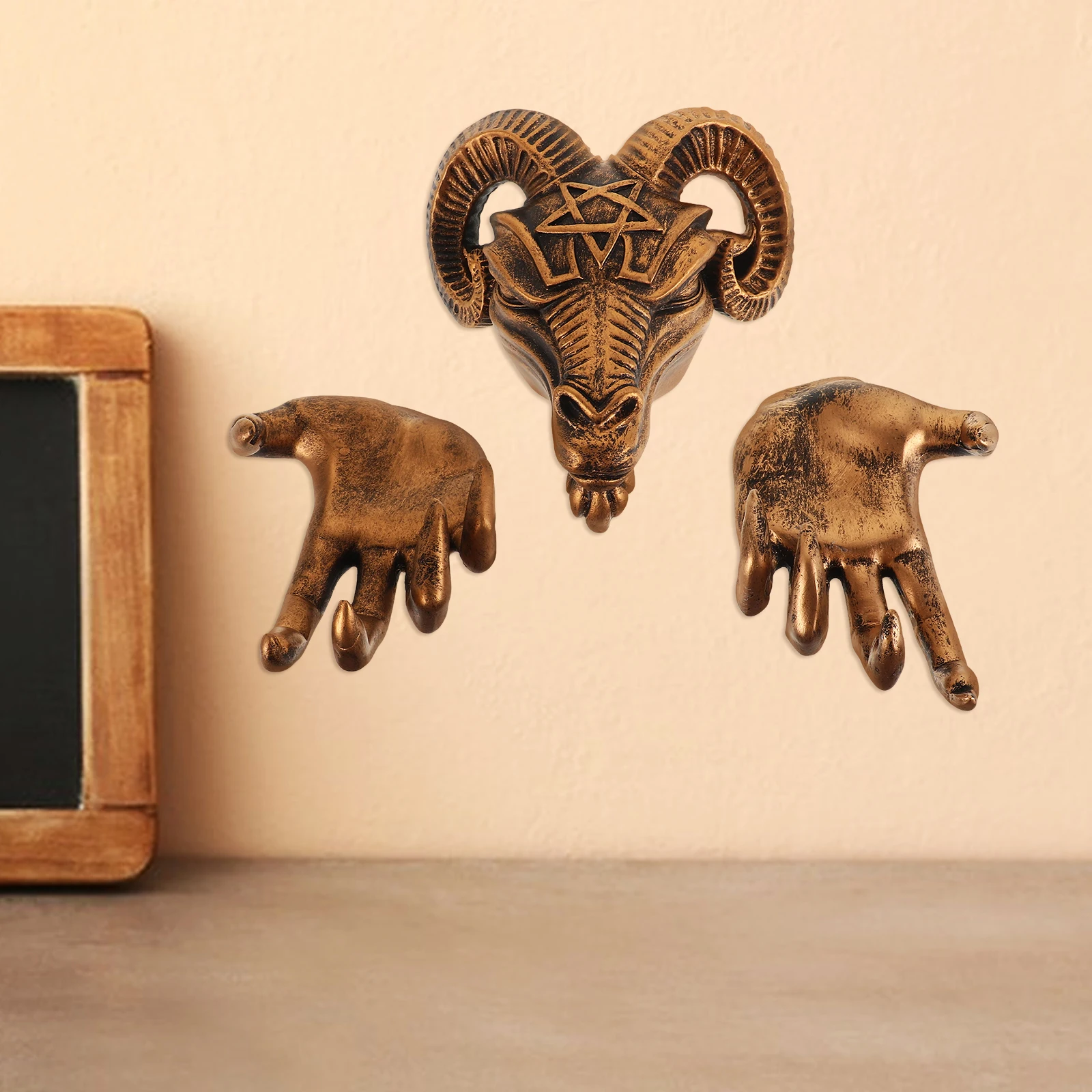 

1 set 1 Set Demon Goat Head Mount Resin Skull Sculpture Halloween Decoration Horror Wall Art Party Home Decor Hand Carved Animal
