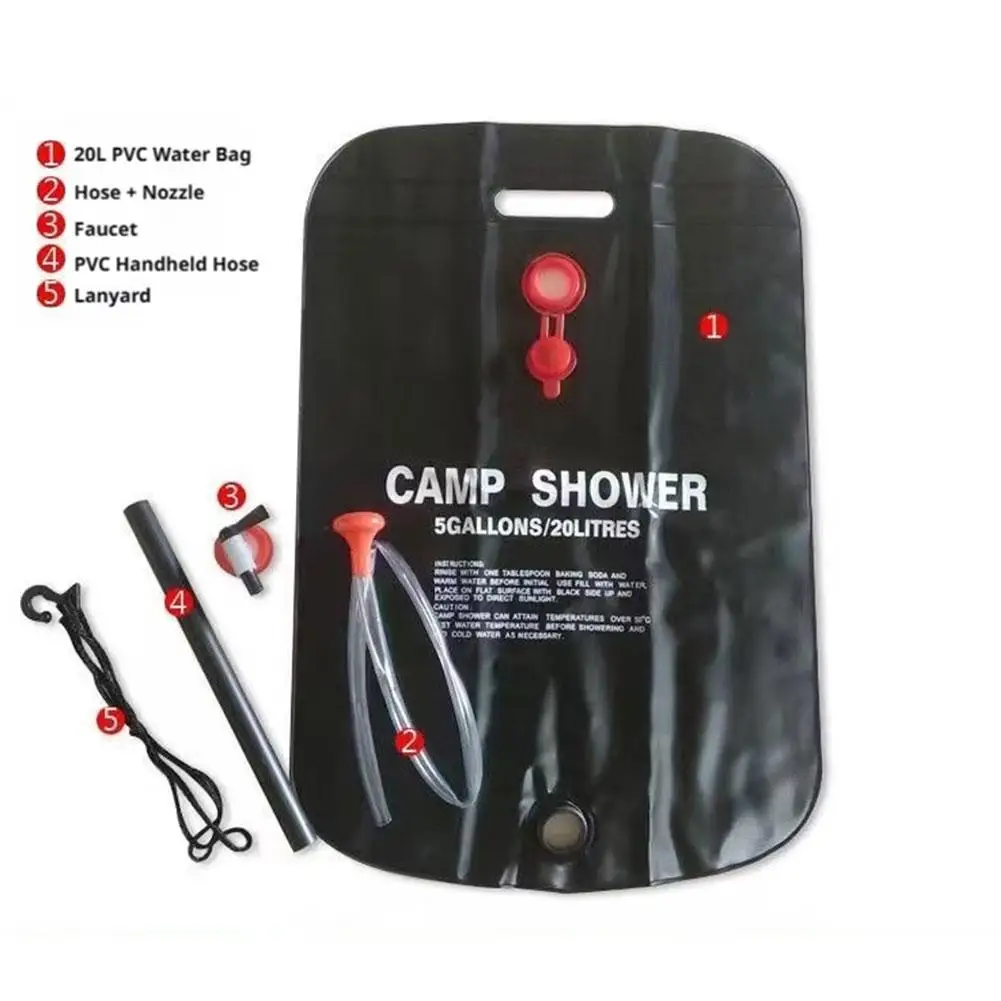 20L Solar Shower Bag Portable Camping Outdoor Solar Heated Hanging Water Bag 5 Gallon Wild Bathing Hiking Travel Shower Sack Noz