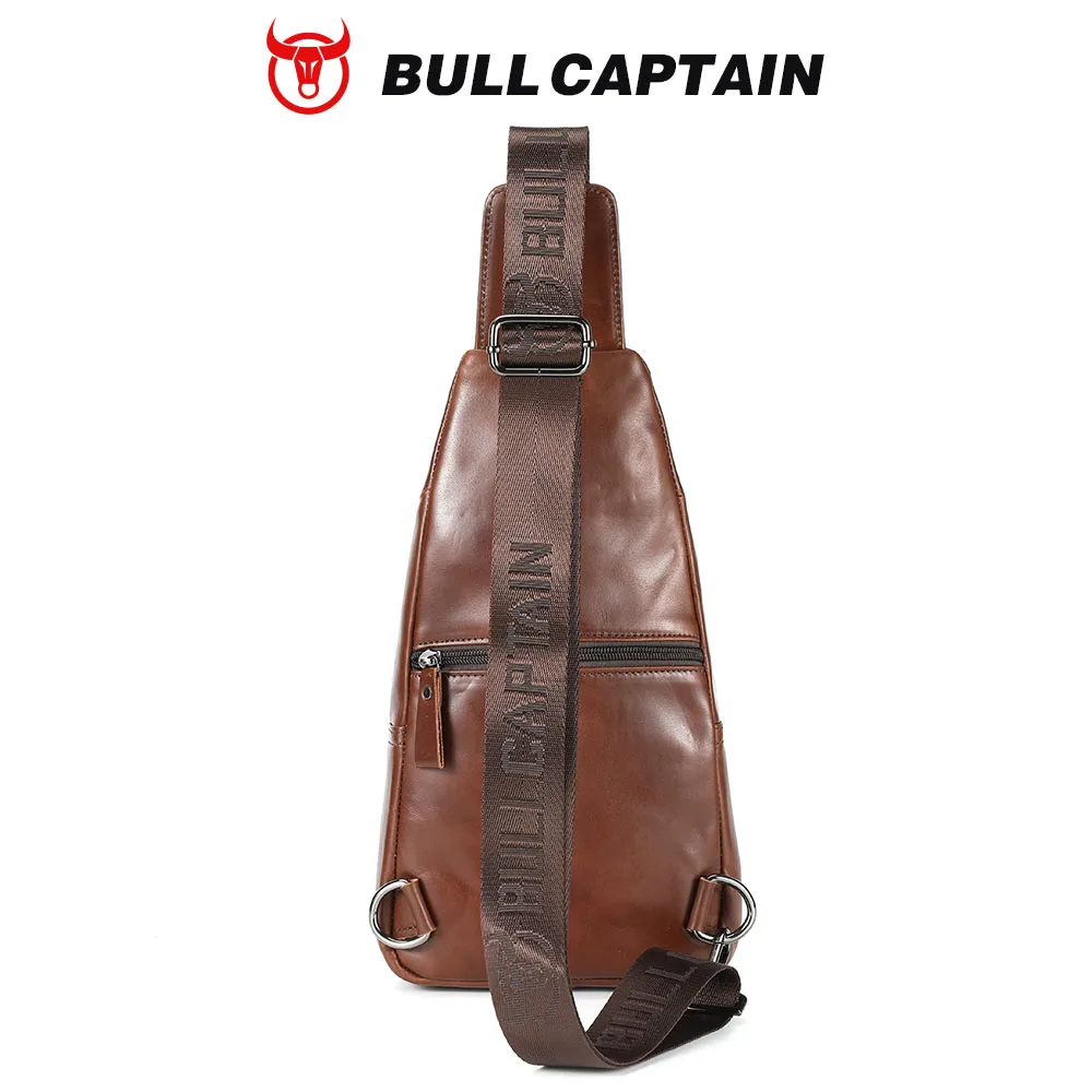 BULLCAPTAIN Genuine Leather Chest Bag Casual Triangle Crossbody Design Travel Shoulder Backpack Men Leather Multifunctional Bag view 6