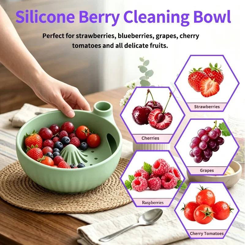 Rotating Berry Swirl Washing Bowl Quick Drain Self Rinsing Berry Rinse Basin Large Capacity Easy Clean Kitchen Colander Tool