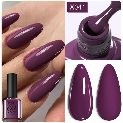 Imagen 2 del producto LILYCUTE-esmalte de uñas de Gel serie púrpura, 7ml, brillo rojo, barniz de Gel para decoración de uñas de invierno, semipermanente, Gel UV para uñas DIY