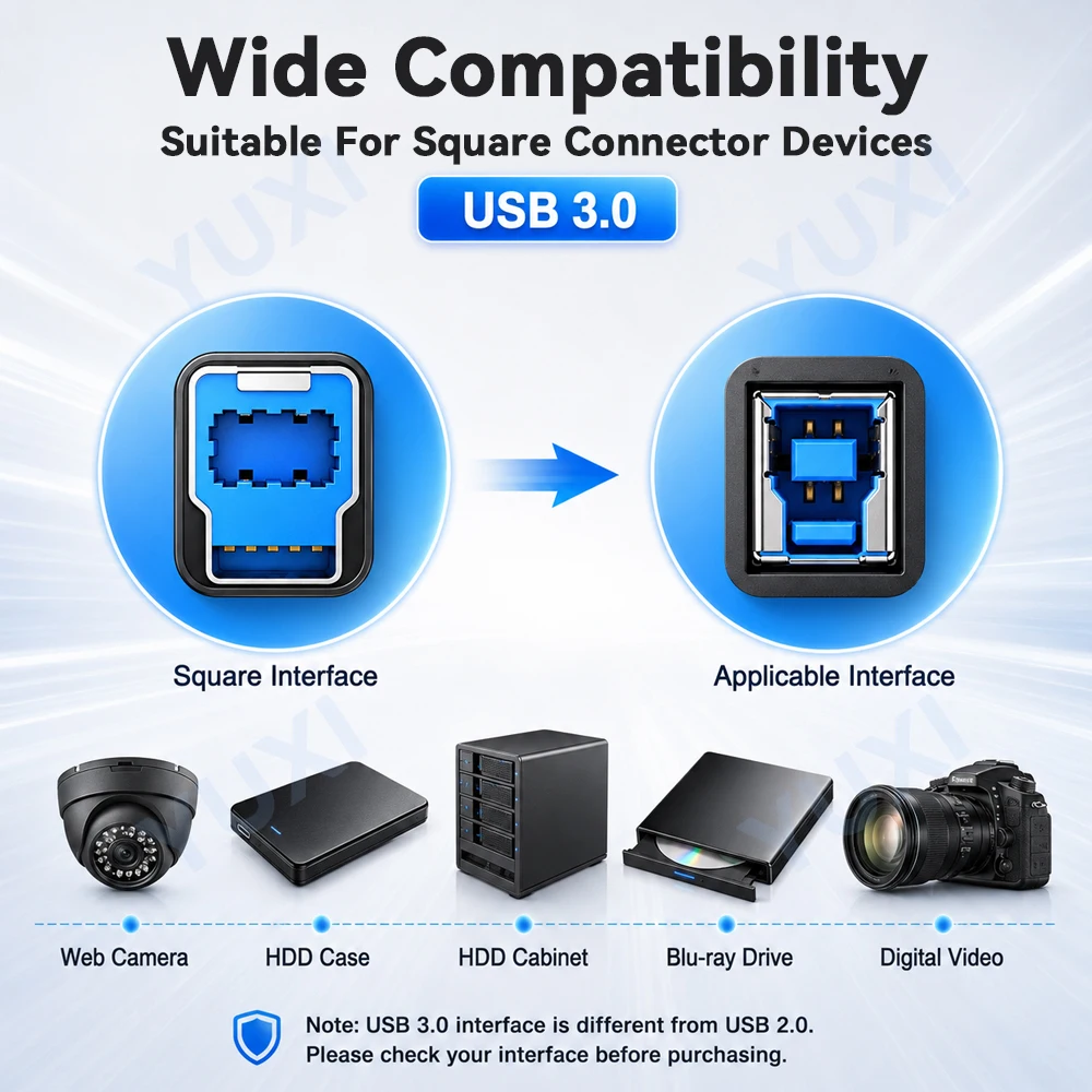 USB Printer Cable USB 3.0 A Male to B Male Cable For Hdd Case Canon Epson HP ZJiang Lab Printer High Speed Square Connector Wire