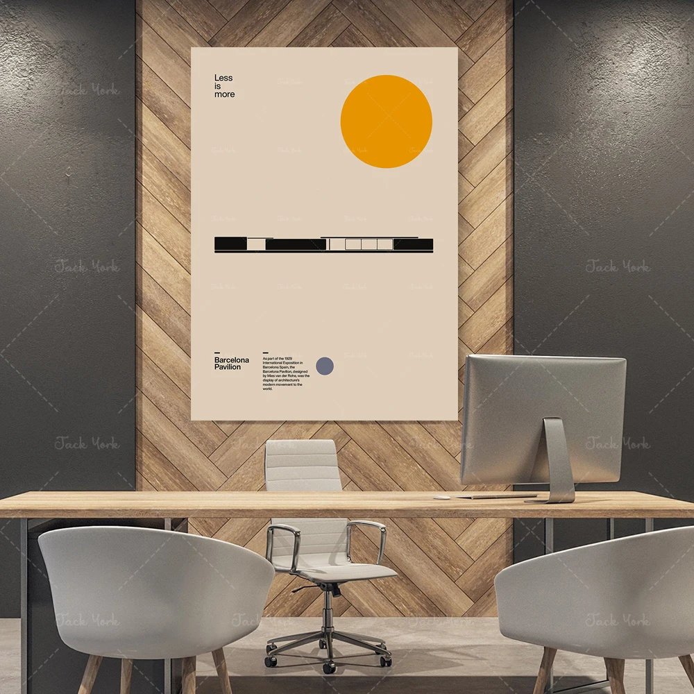 Ludwig Mies van der Rohe Barcelona Museum print, Bauhaus architecture poster, wall art home decoration