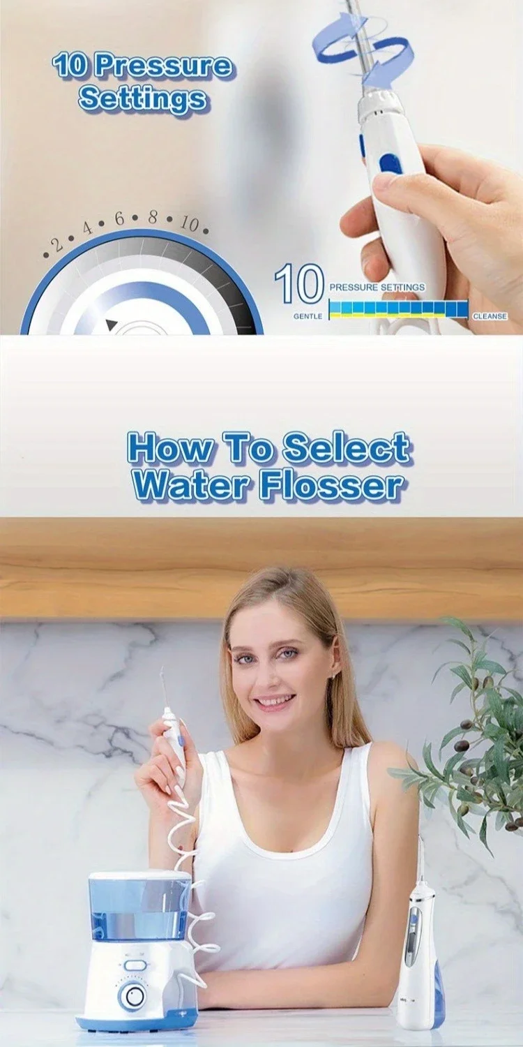 Waterpulse V300 Elektrische Wasserflosser, Hochdruck-Munddusche für die Zahnreinigung, Zahnspangen, Zahnfleischpflege, 5 Düsen, tragbar – Detail 3