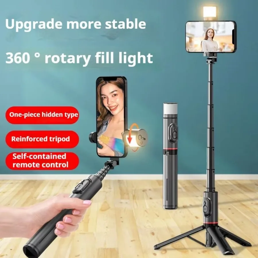 Rotating Bluetooth Selfie Stick with Ring Light and Built-In Tripod Stand Portable for Video, Photography, and Live Streaming