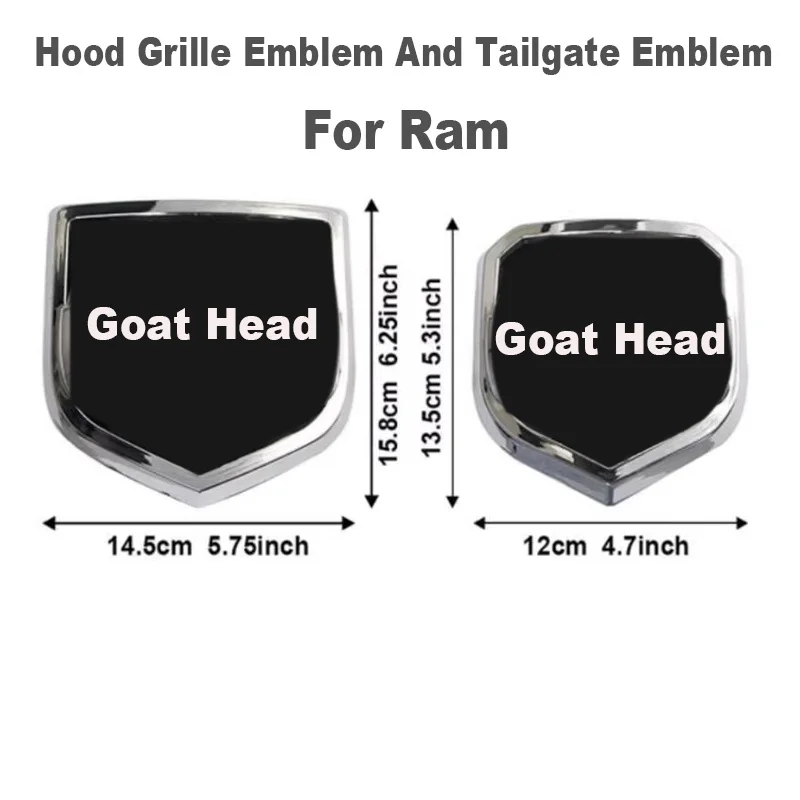 For Dodge Ram 1500 2500 3500 Goat Head Car Hood Grille And Rear Tailgate Trunk Emblem Badge Sticker
