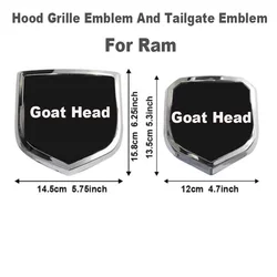For Dodge Ram 1500 2500 3500 Goat Head Car Hood Grille And Rear Tailgate Trunk Emblem Badge Sticker