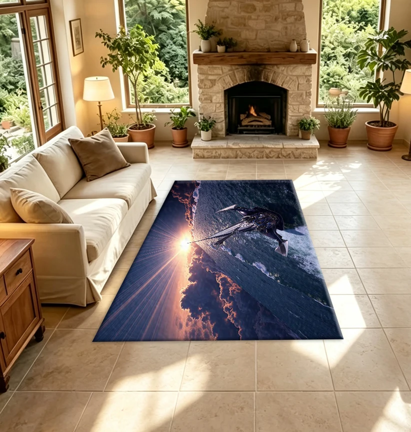 Sci-Fi Futuristic Design Carpet Floor Decoration Mat, Suitable for Indoor Home Spaces