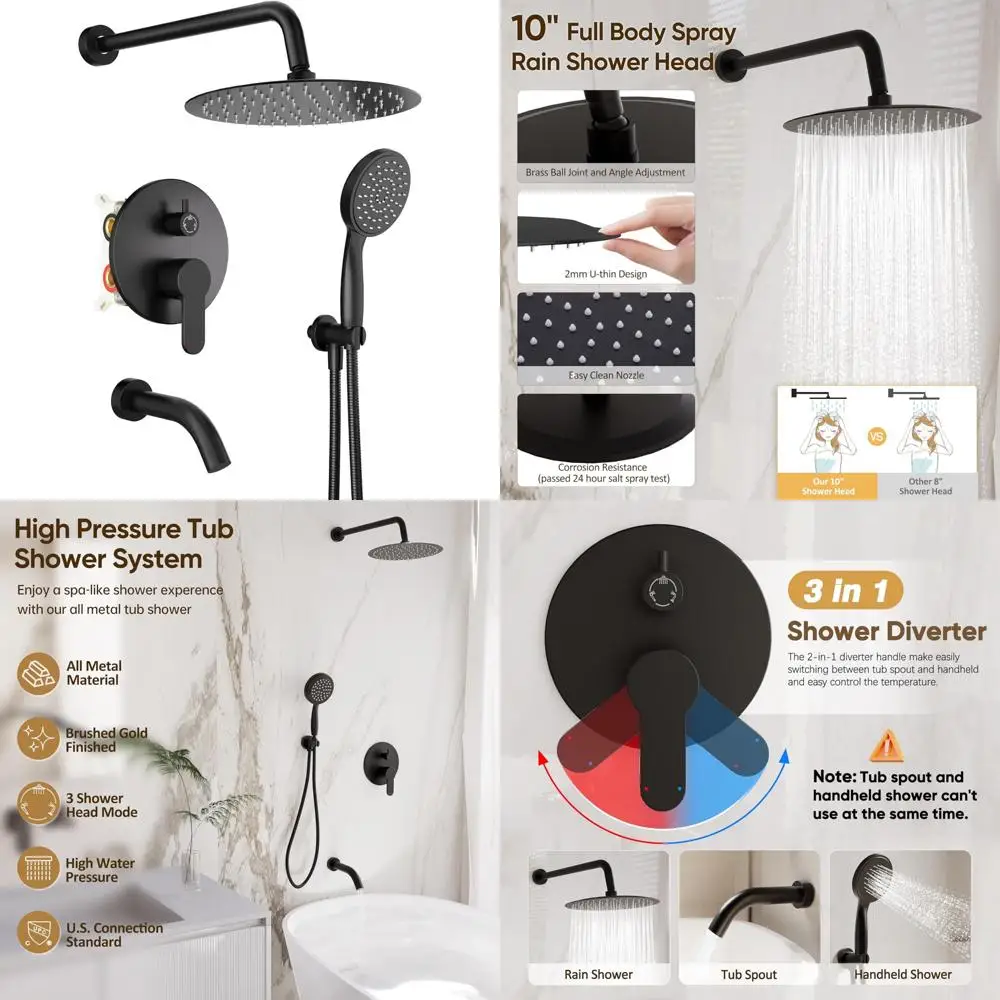 

Wall-Mounted Shower System with 10 Inch Rain Head and Handheld for Tub Spout, Bathroom Shower Faucet Set