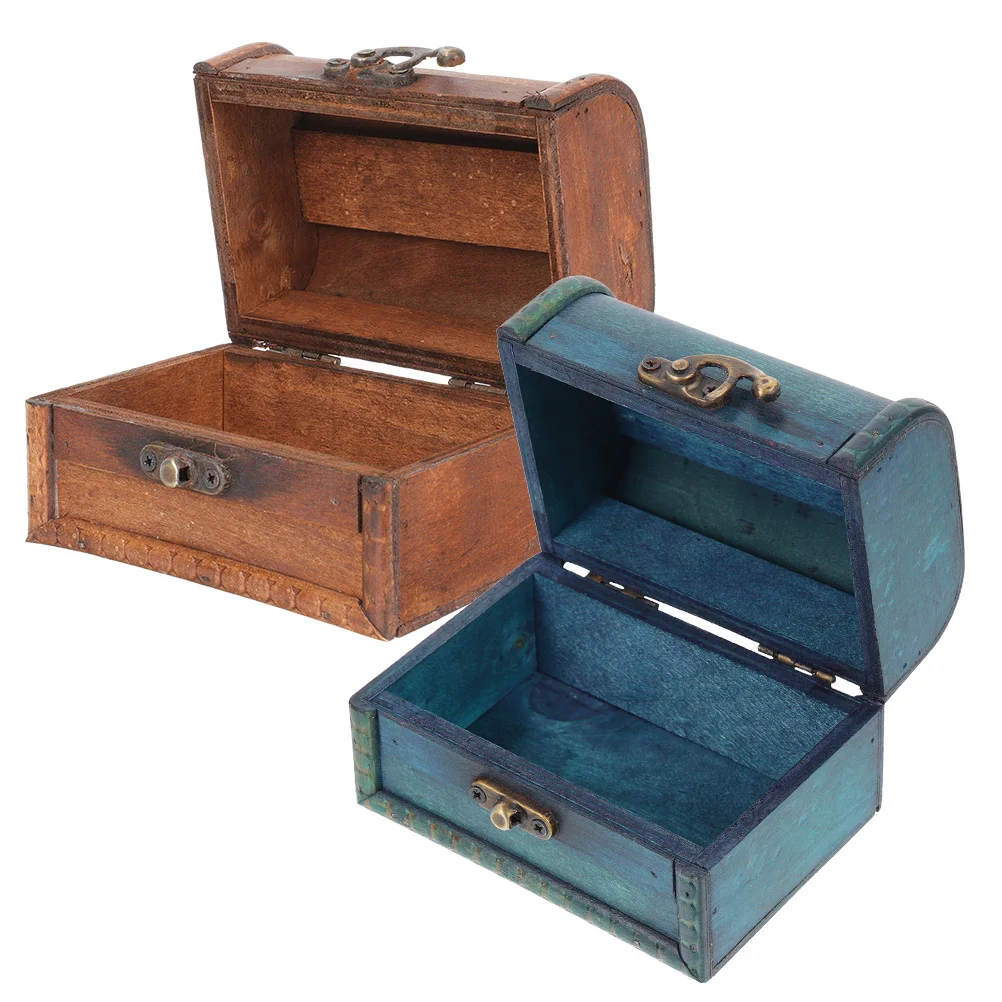 2Pcs Vintage Wood Jewelry Box Organizer Storage Case for Rings Necklaces Bracelets Small Organizer Chest Groomsmen Proposal Box