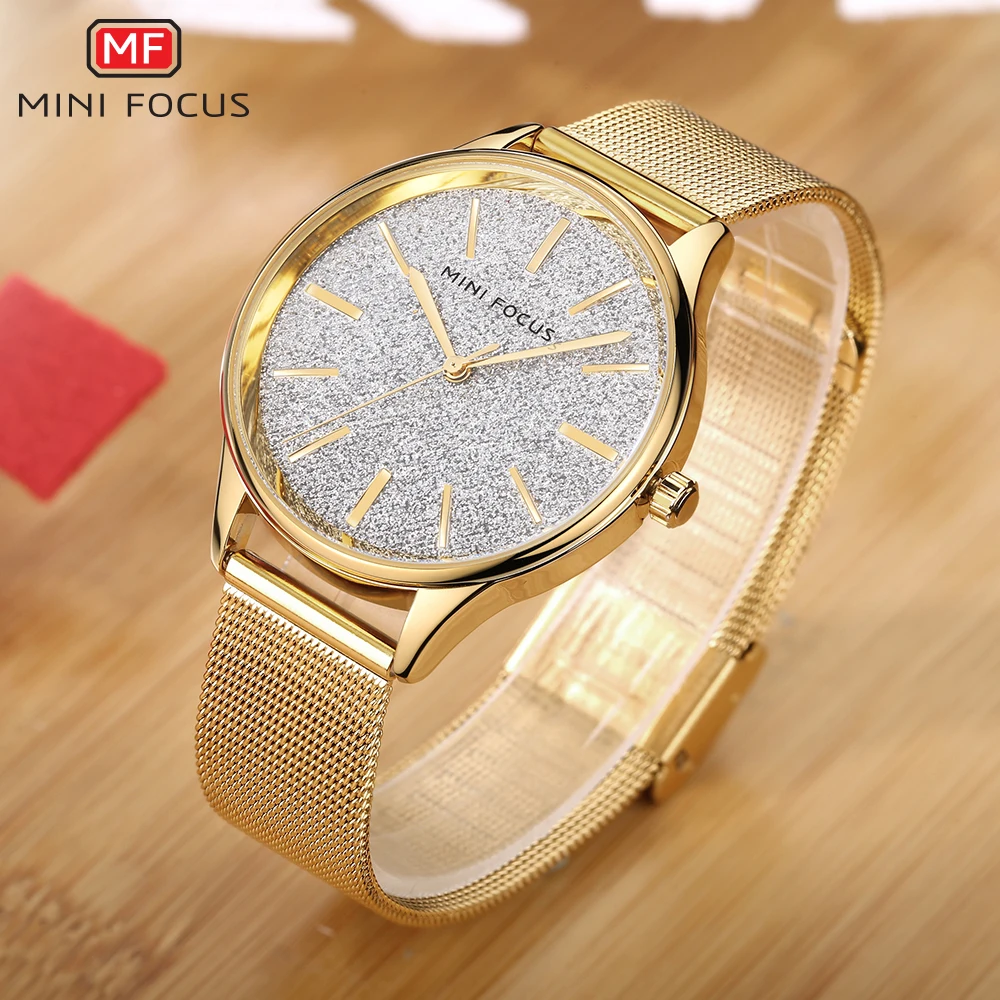 Latest MINI FOCUS MF0044L Simple Luxury Women Watch Rose Gold Milanese Mesh Steel Band Waterproof Japan Movement Quartz Watches
