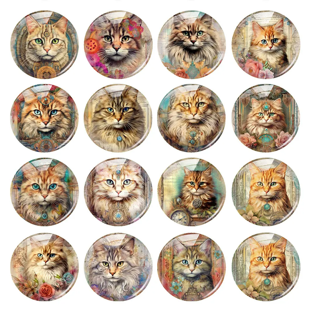 

Handmade Gothic Steampunk Cat Photo Glass Cabochon Flatback Demo Flat Back Cameo For Diy Jewelry Making Supplies Accessories