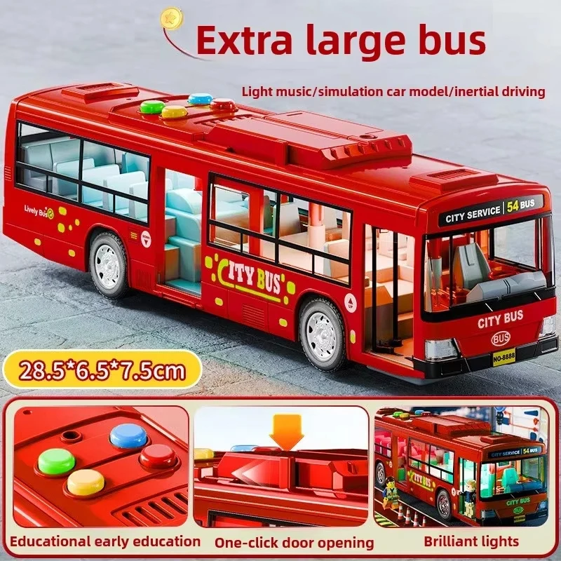 

New Large Size Light Music Inertia Bus Model Pull Back Cars Simulation Bus High Quality Drop-resistant Educational Toys Gifts