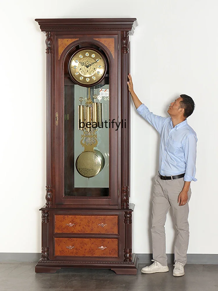 European Style Hotel Lobby High-End Floor Clock Solid Wood Germany Hermle Mechanical Floor Clock