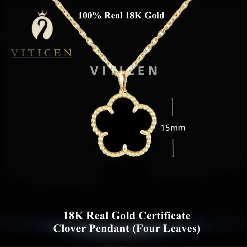 15mm Real 18K Gold Clover Pendant Necklace Women's Exquisite Gift Natural Agate Stone Fashion Simple High Quality Jewelry AU750