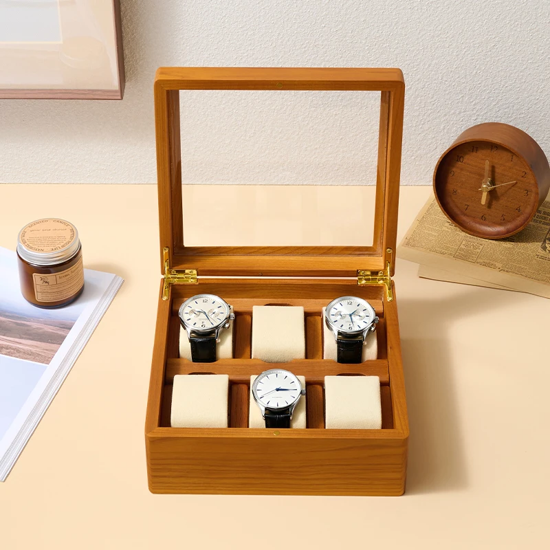 Oirlv Wooden Watch Box 1/2/6 Grids Wristwatch Organizer Case Home Watch Display Box Transparent Cover Men Women Gift Watch Box
