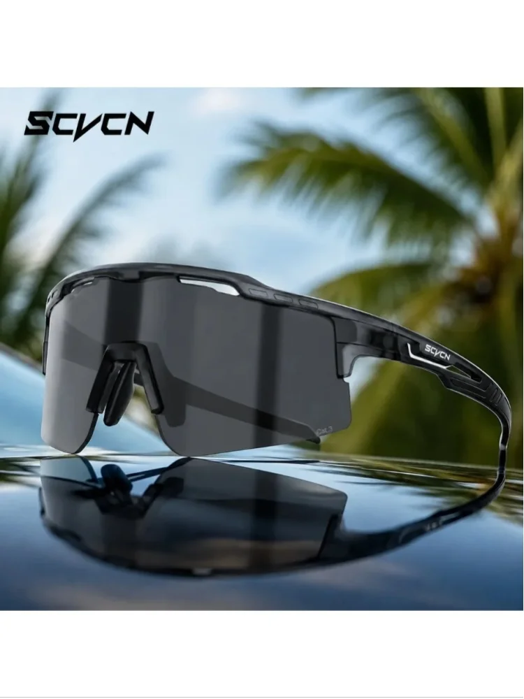 SCVCN Fahrradbrille Outdoor Photochrome Fahrrad-Sonnenbrille MTB UV400 Schutzbrille für Männer Frauen Laufen Winddichte Leichte Brille Wanderbrille Laufbrille Pickleball