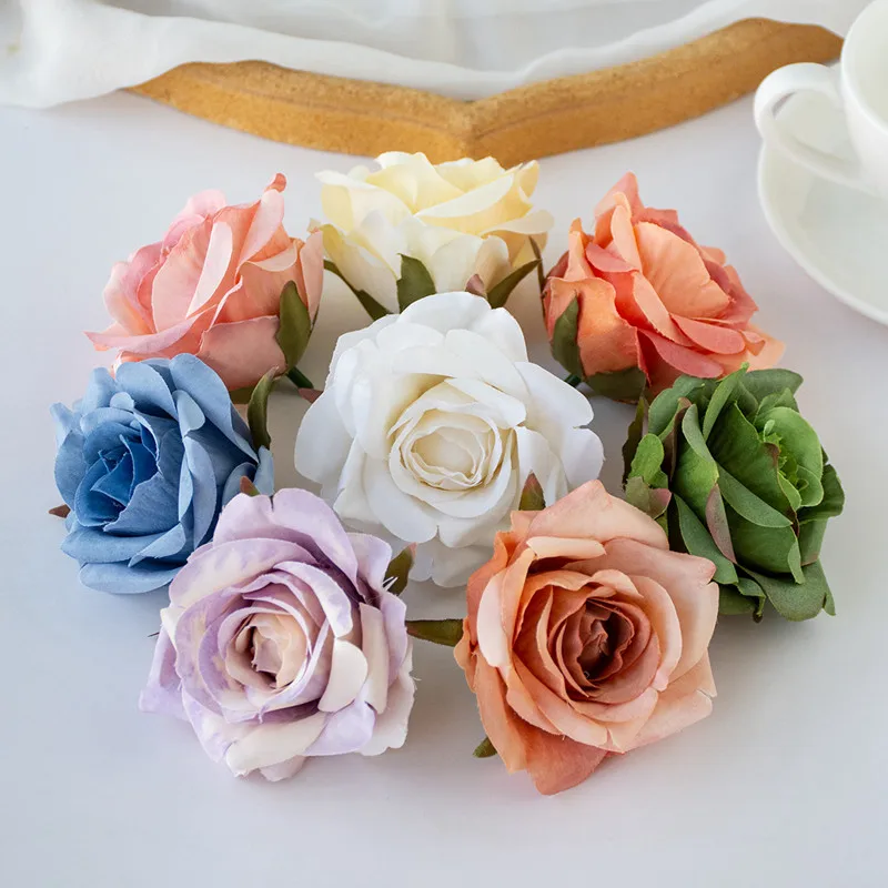 10PCS Artificial Flowers Wedding Garden Silk Rose for Home Decoration Accessories Party Christmas Wreath Headwear Wrist Flower