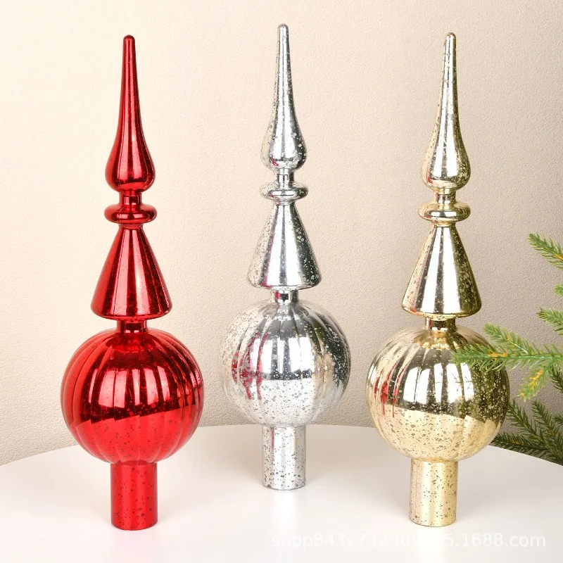 Christmas decoration PVC electroplated gourd pointed plastic ornament Christmas tree top decoration 35cm tree top star