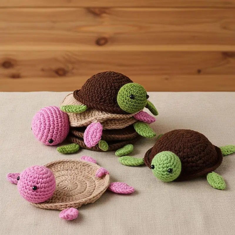 Handgemachter Häkeluntersetzer in Schildkrötenform, leicht zu reinigen, lustiger Tier-Becheruntersetzer, waschbare Strickunterlage für Zuhause, Küche, Kaffeetasse, Weihnachtsgeschenk – Detail 4